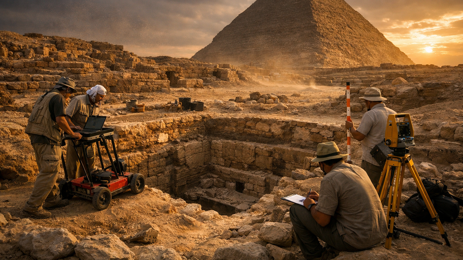Archeológovia skúmajú sondu pri pyramídach v Gíze, kde pod pieskom objavili zvláštnu štruktúru.