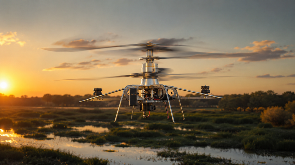 Experimentálny dron Phantom Twist počas letu vytvára rozmazaný efekt, vďaka ktorému je vo vzduchu len ťažko viditeľný.