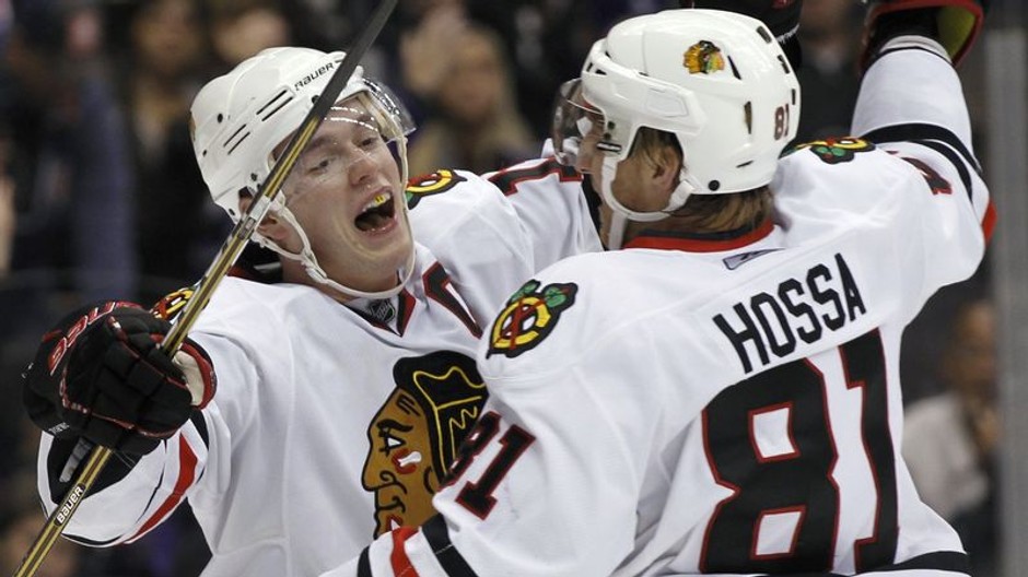 Hokejisti Chicaga hokejista Marián Hossa  a Jonathan Toews