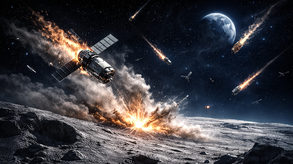 Vizualizácia padajúcich satelitov a kozmického odpadu na povrchu Mesiaca