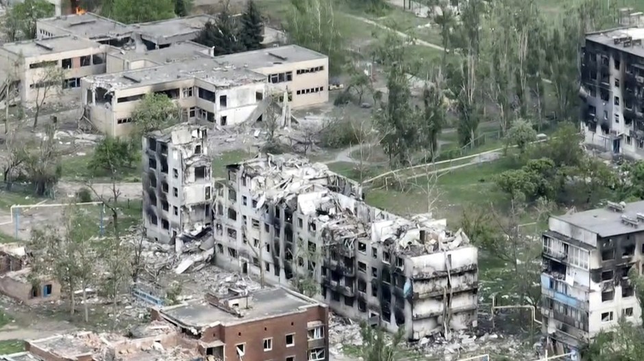 Zničené budovy Ukrajina