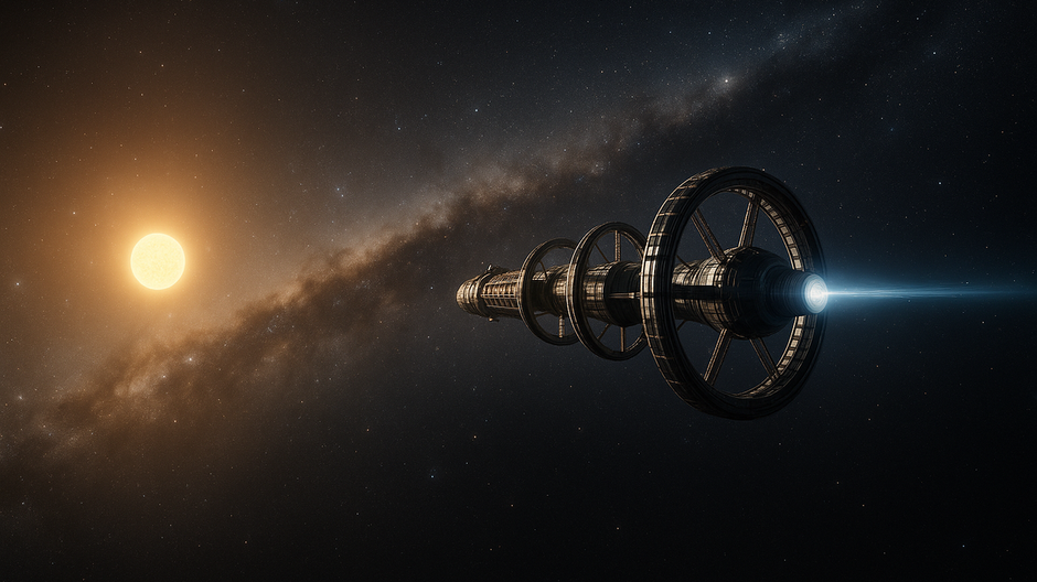 Futuristická vesmírna loď opúšťa Zem na ceste k hviezde Proxima Centauri