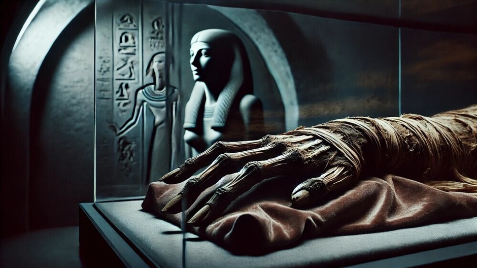 ancient-mysterious-partially-unwrapped-mummified-female-hand