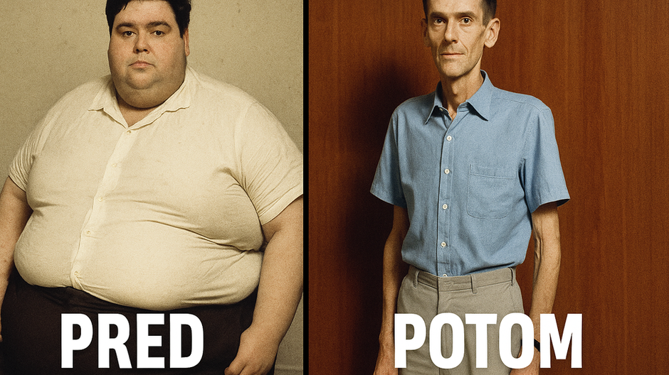 Pred a po fotografii Angusa Barbieriho, muža, ktorý 382 dní nejedol a schudol viac než 125 kilogramov.