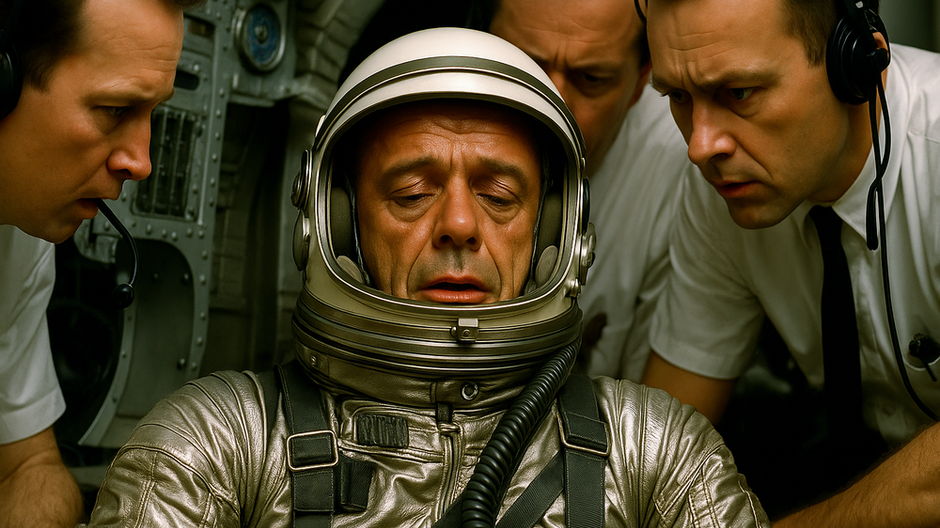 Alan Shepard vo vesmírnom skafandri počas misie Freedom 7 v roku 1961.