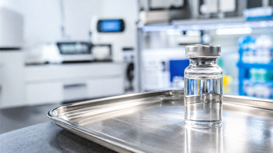 Laboratórna ampulka s personalizovanou mRNA vakcínou proti rakovine pankreasu v onkologickom výskumnom laboratóriu.