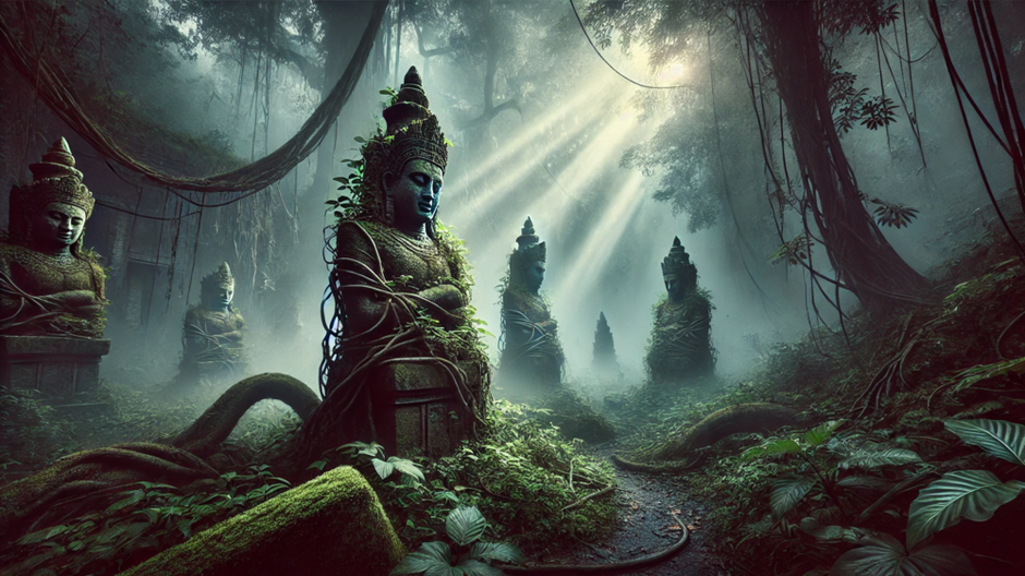 mysterious-ancient-stone-statues-abandoned-in-a-misty-jungle
