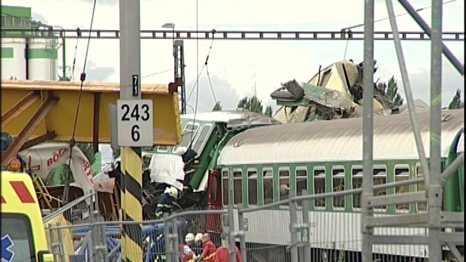 Havarovaný vlak v českej obci Studénka