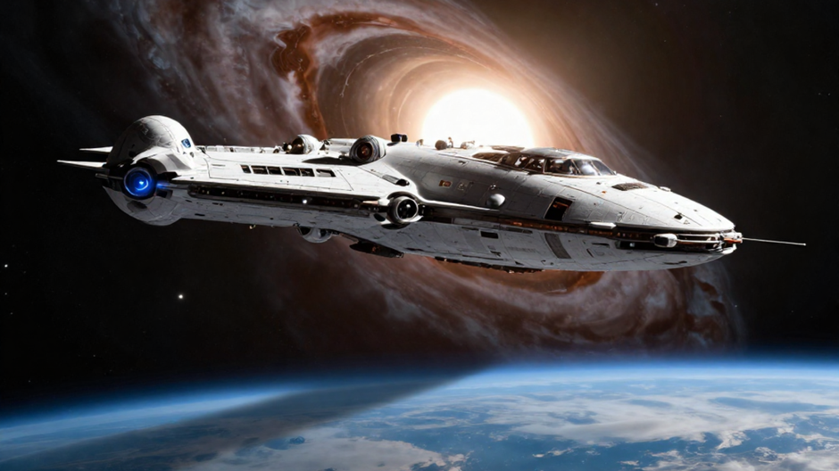 Futuristická medzihviezdna loď sa približuje k exoplanéte v systéme Alpha Centauri.