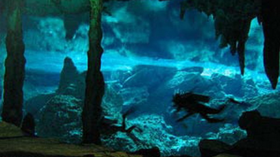 jaskyna plna vody potapac more