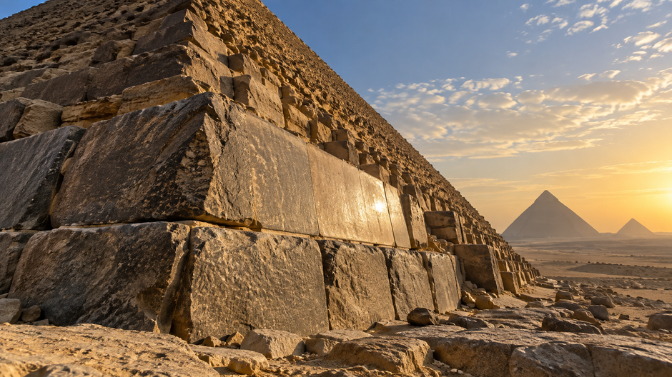Menkaureho pyramída v Gíze, za ktorej východnou fasádou vedci objavili dve dutiny naplnené vzduchom.