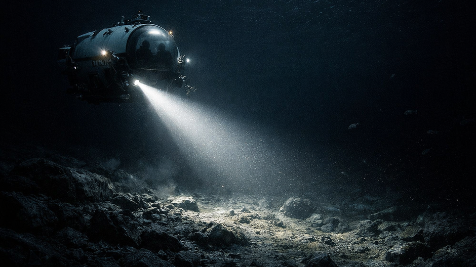 Fotorealistická hlbokomorská ponorka osvetľuje tmavé dno oceána, ktoré zostáva takmer celé nepreskúmané.