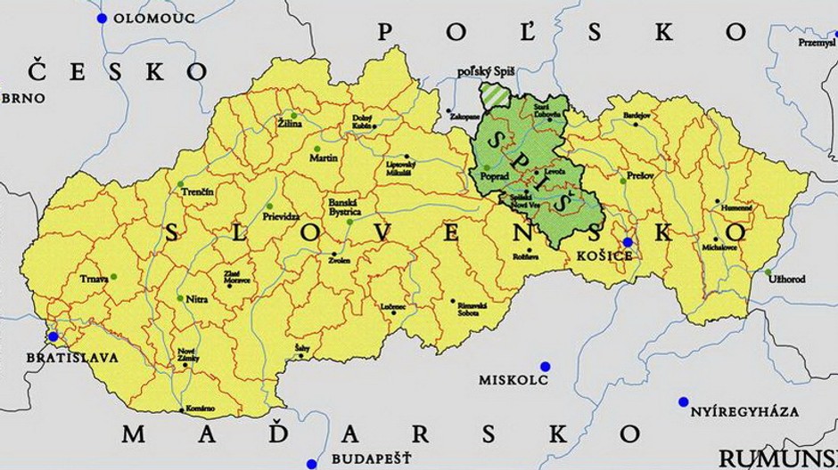mapa slovenska, vyznacena spis, linie