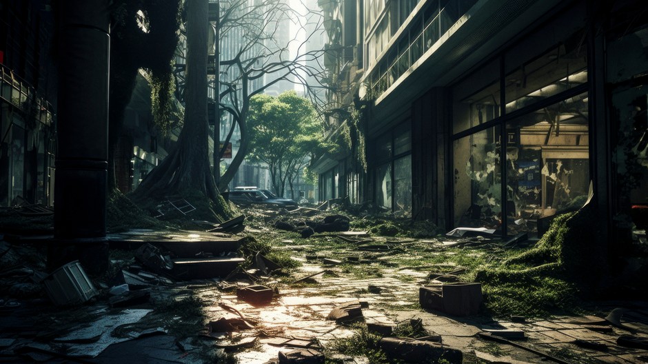 Apokalyptická vízia zničeného moderného mesta