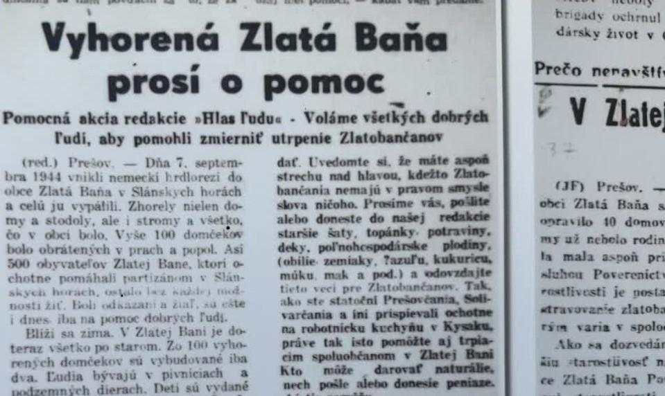 Obyvatelia prišli o strechu nad hlavou a ušli do lesov. Pred 82 rokmi vypálili Zlatú Baňu