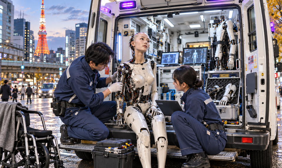Robotická sanitka v Japonsku: Servis pre humanoidov priamo v teréne