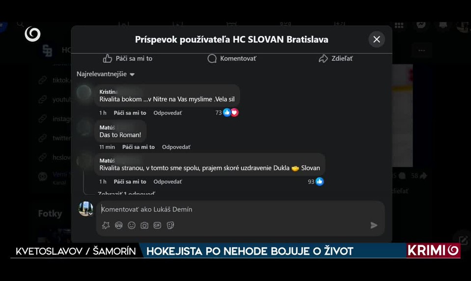 HOKEJISTA PO NEHODE BOJUJE O ŽIVOT
