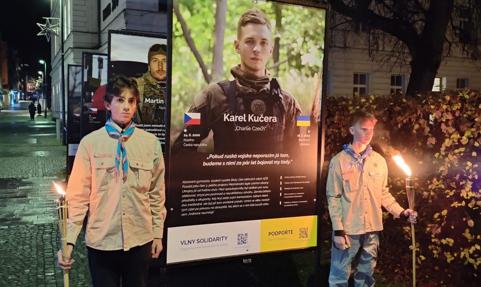 Českí bojovníci Karol, Martin, Michal a Tomáš padli na Ukrajine. V Zlíne si uctili ich pamiatku