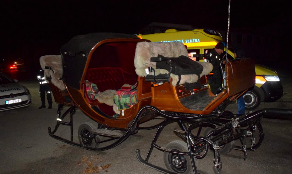 Bizarná nehoda: Do zaparkovaného auta narazil pohonič s koňmi