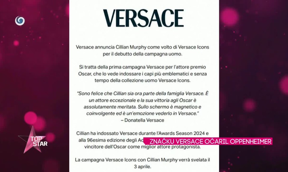 ZNAČKU VERSACE OČARIL OPPENHEIMER