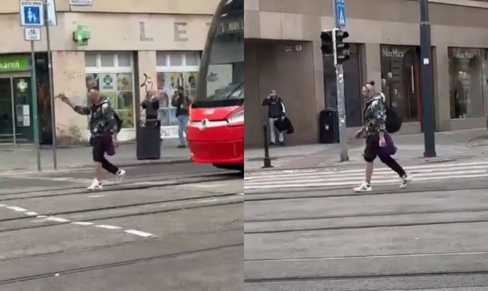 VIDEO: Neznámy chodec blokoval električku na Štúrovej ulici. Polícia žiada o pomoc