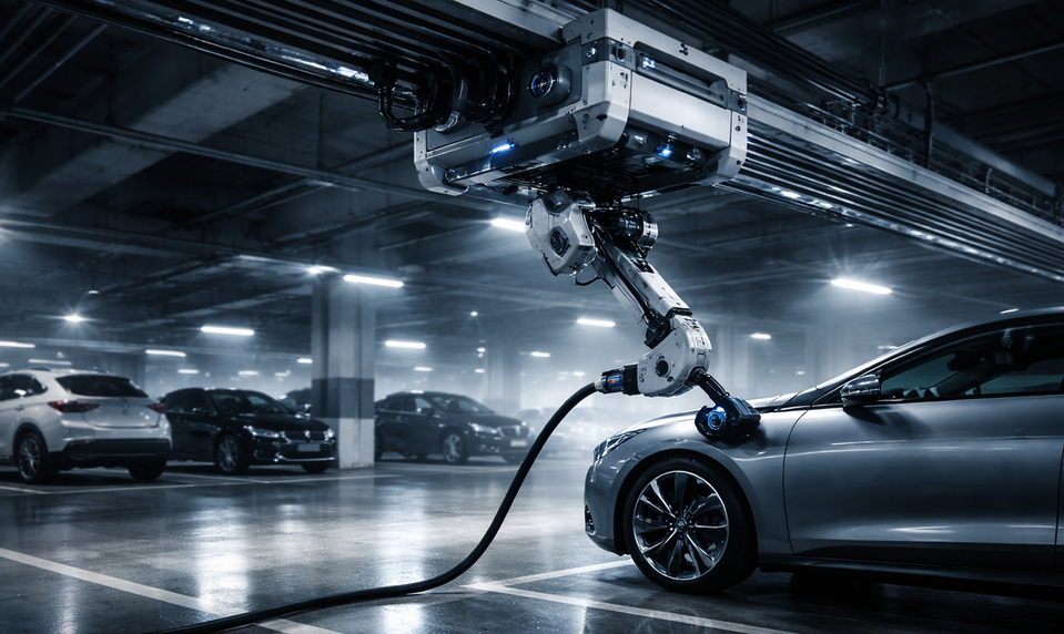 V Číne lezú roboty po strope a nabíjajú autá: Takto to funguje