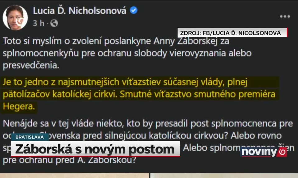 Záborská s novým postom
