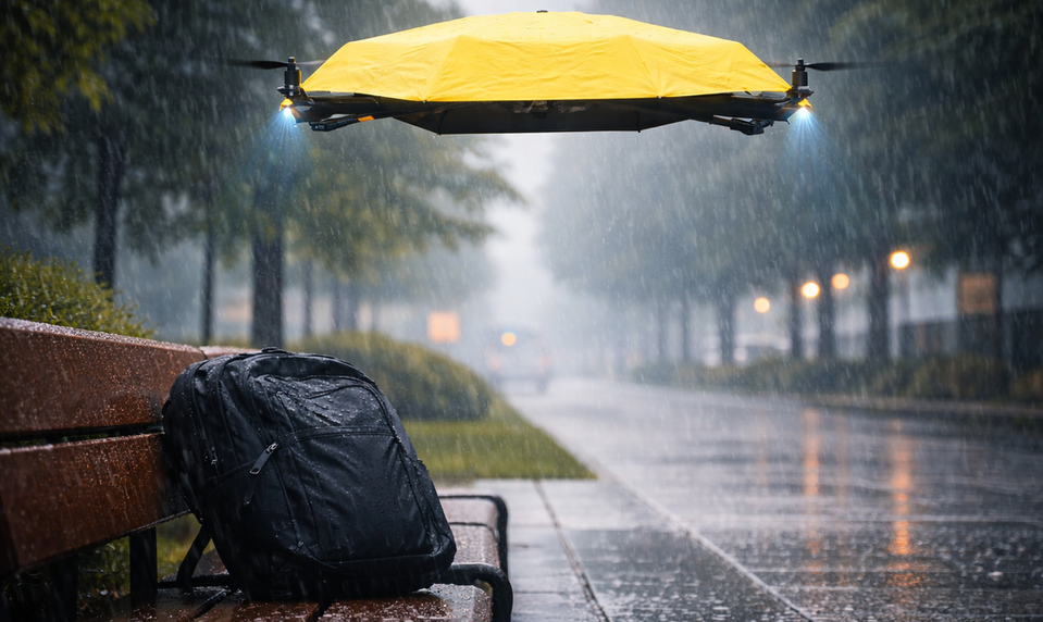 Funguje to: Lietajúci dáždnik vás sleduje a chráni pred dažďom