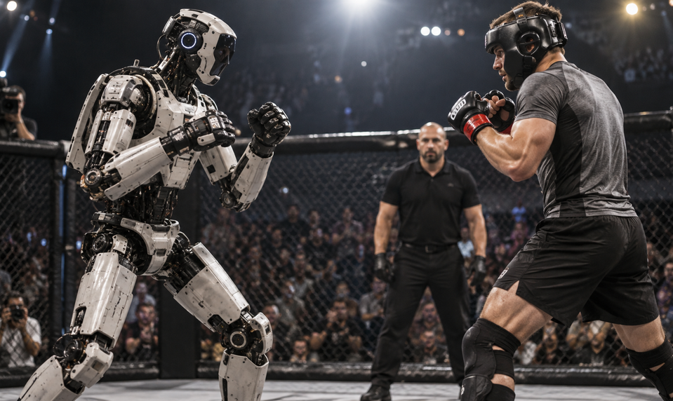 Človek vs. humanoid v klietke. Zápas mal nečakaný háčik