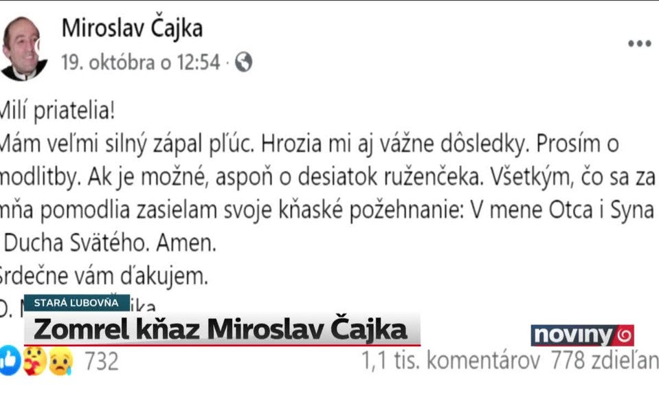 Zomrel kňaz Miroslav Čajka