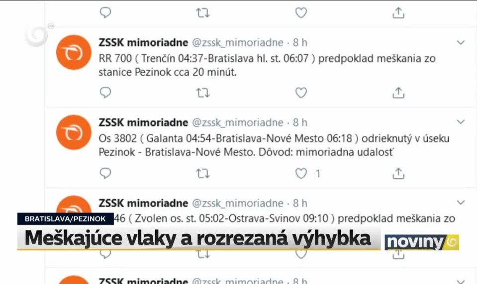 Meškajúce vlaky a rozrezaná výhybka