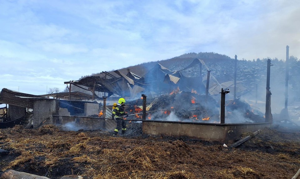 FOTO: Hasiči zachraňovali zvieratá z horiaceho senníka. Kobyla a jedno žriebä neprežili