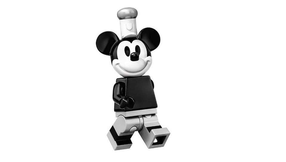 Čierno-biele Lego s Mickey Mousom odkazujúce na rok 1928