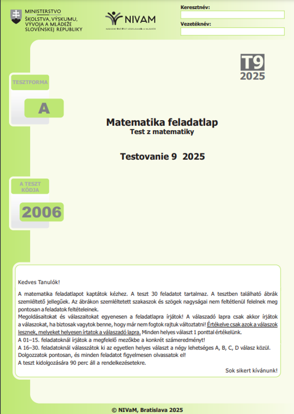 testovanie 9 matematika po madarsky 