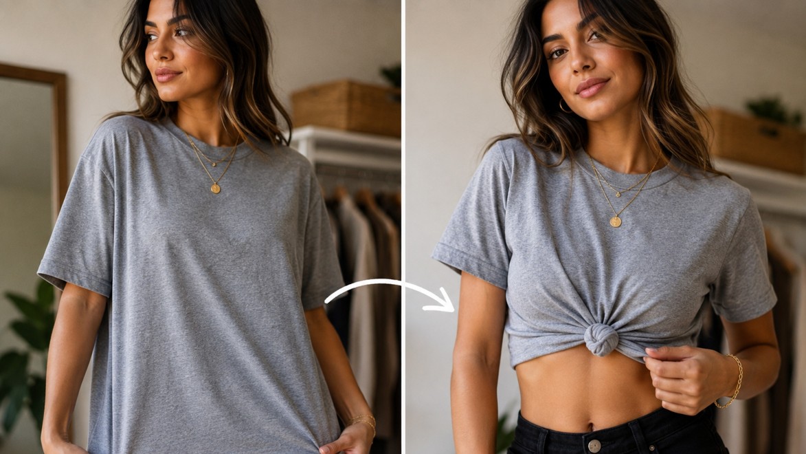Máte doma voľné tričko? Tento jednoduchý trik z neho za pár sekúnd urobí štýlový crop top